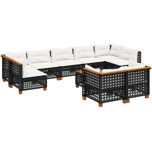 vidaXL Salon de jardin 9 pcs avec coussins noir résine tressée pas cher