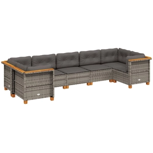 vidaXL Salon de jardin avec coussins 7 pcs gris résine tressée pas cher