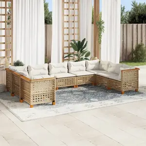 vidaXL Salon de jardin avec coussins 9 pcs beige résine tressée pas cher