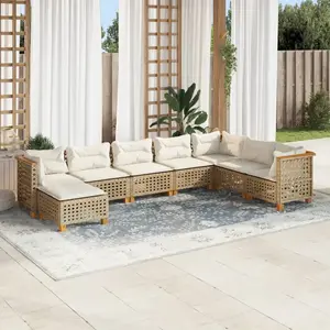 vidaXL Salon de jardin avec coussins 8 pcs beige résine tressée pas cher