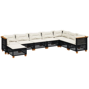 vidaXL Salon de jardin 9 pcs avec coussins noir résine tressée pas cher