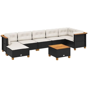 vidaXL Salon de jardin 8 pcs avec coussins noir résine tressée pas cher