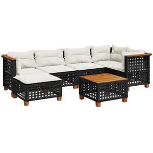 vidaXL Salon de jardin 7 pcs avec coussins noir résine tressée pas cher