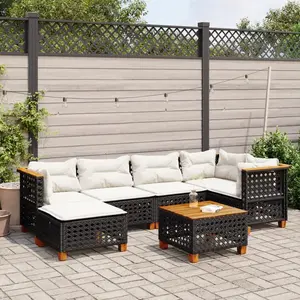 Comparateur de prix : vidaXL Salon de jardin 7 pcs avec coussins noir résine tressée