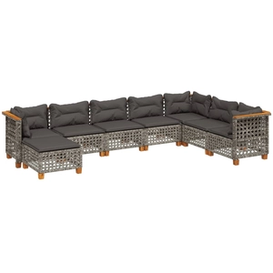 vidaXL Salon de jardin 9 pcs avec coussins gris résine tressée pas cher