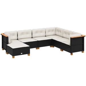 vidaXL Salon de jardin 7 pcs avec coussins noir résine tressée pas cher