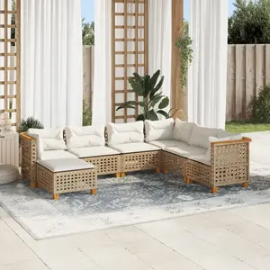vidaXL Salon de jardin avec coussins 7 pcs beige résine tressée pas cher