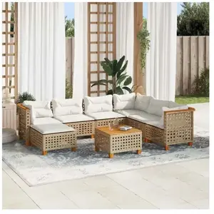 vidaXL Salon de jardin avec coussins 8 pcs beige résine tressée pas cher