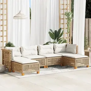 vidaXL Salon de jardin avec coussins 6 pcs beige résine tressée pas cher