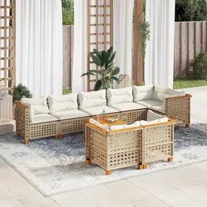 vidaXL Salon de jardin avec coussins 9 pcs beige résine tressée pas cher