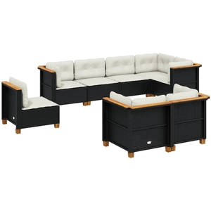 vidaXL Salon de jardin 8 pcs avec coussins noir résine tressée pas cher
