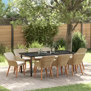 vidaXL Ensemble de salle à manger pour jardin 9 pcs Beige polyrotin pas cher
