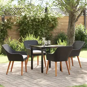 vidaXL Ensemble de salle à manger pour jardin 5 pcs Noir polyrotin pas cher