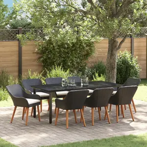 vidaXL Ensemble de salle à manger pour jardin 9 pcs Noir polyrotin pas cher