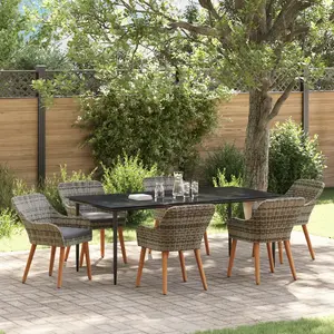 vidaXL Vidaxl Ensemble De Salle À Manger De Jardin 7 Pièces Gris Poly Rattan pas cher