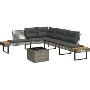 vidaXL Salon de jardin avec coussins 2pcs gris résine tressée et verre pas cher