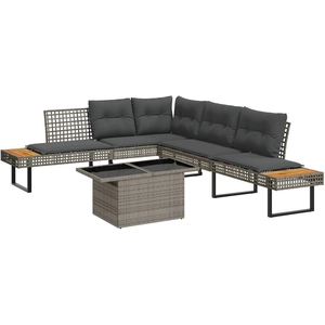 vidaXL Salon de jardin avec coussins 2pcs gris résine tressée et verre pas cher