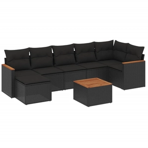 vidaXL Salon de jardin 7 pcs avec coussins noir résine tressée pas cher