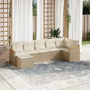 vidaXL Salon de jardin avec coussins 7 pcs beige résine tressée pas cher