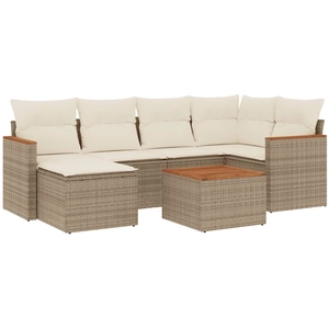 vidaXL Salon de jardin avec coussins 7 pcs beige résine tressée pas cher