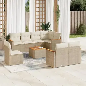 vidaXL Salon de jardin avec coussins 9 pcs beige résine tressée pas cher