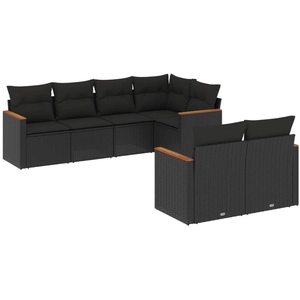 vidaXL Salon de jardin 7 pcs avec coussins noir résine tressée pas cher