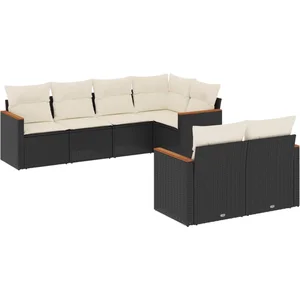 vidaXL Salon de jardin 7 pcs avec coussins noir résine tressée pas cher