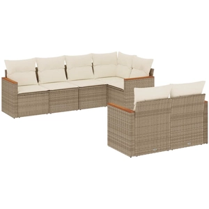 vidaXL Salon de jardin avec coussins 7 pcs beige résine tressée pas cher