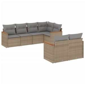 vidaXL Salon de jardin avec coussins 7 pcs beige résine tressée pas cher
