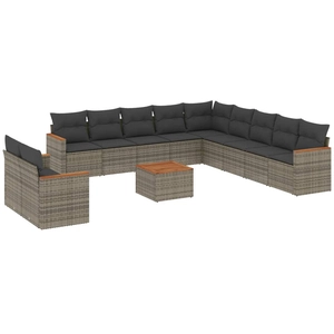 vidaXL Salon de jardin 11 pcs avec coussins gris résine tressée pas cher