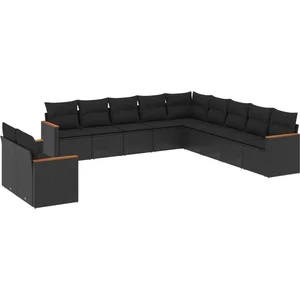 vidaXL Salon de jardin 11 pcs avec coussins noir résine tressée pas cher
