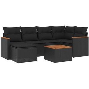 vidaXL Salon de jardin 7 pcs avec coussins noir résine tressée pas cher