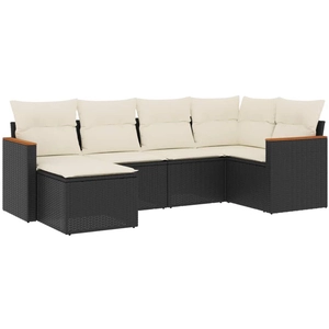vidaXL Salon de jardin 6 pcs avec coussins noir résine tressée pas cher
