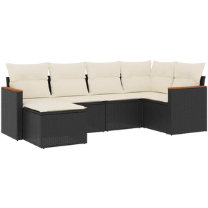 vidaXL Salon de jardin 7 pcs avec coussins noir résine tressée pas cher