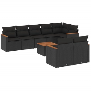 vidaXL Salon de jardin 8 pcs avec coussins noir résine tressée pas cher