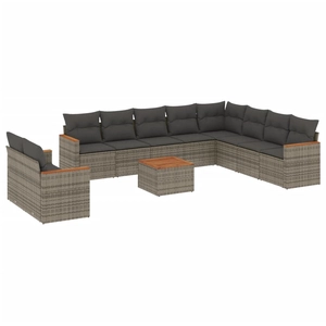 vidaXL Salon de jardin avec coussins 10 pcs gris résine tressée pas cher