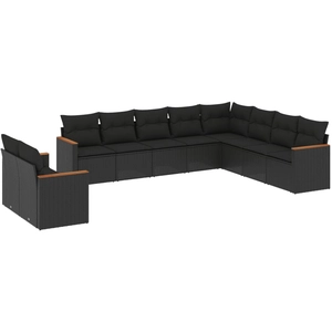vidaXL Salon de jardin 11 pcs avec coussins noir résine tressée pas cher