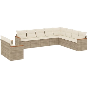 vidaXL Salon de jardin 11 pcs avec coussins beige résine tressée pas cher