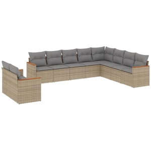 vidaXL Salon de jardin avec coussins 10 pcs beige résine tressée pas cher