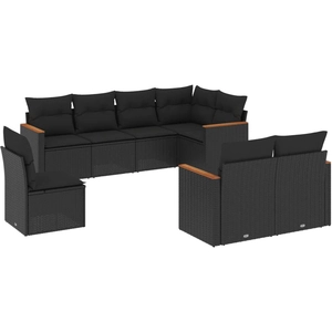 vidaXL Salon de jardin 8 pcs avec coussins noir résine tressée pas cher