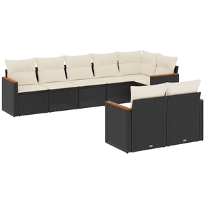 vidaXL Salon de jardin 9 pcs avec coussins noir résine tressée pas cher