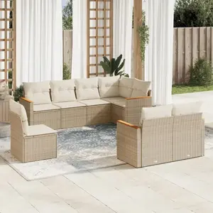 vidaXL Salon de jardin avec coussins 8 pcs beige résine tressée pas cher