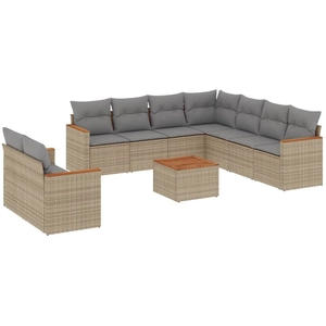 vidaXL Salon de jardin avec coussins 10 pcs beige résine tressée pas cher