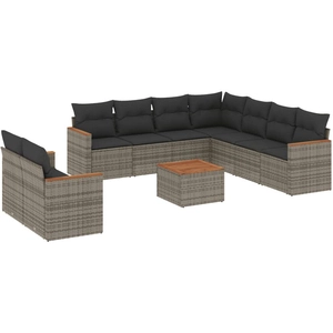 vidaXL Salon de jardin avec coussins 10 pcs gris résine tressée pas cher
