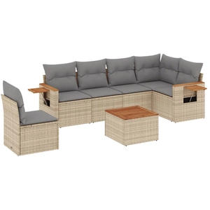 vidaXL Salon de jardin avec coussins 7 pcs beige résine tressée pas cher