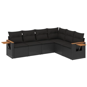 vidaXL Salon de jardin 6 pcs avec coussins noir résine tressée pas cher