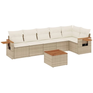vidaXL Salon de jardin avec coussins 7 pcs beige résine tressée pas cher