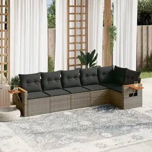 vidaXL Salon de jardin 6 pcs avec coussins gris résine tressée pas cher