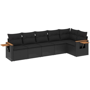 vidaXL Salon de jardin 6 pcs avec coussins noir résine tressée pas cher