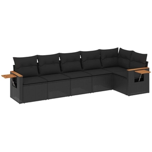 vidaXL Salon de jardin 7 pcs avec coussins noir résine tressée pas cher